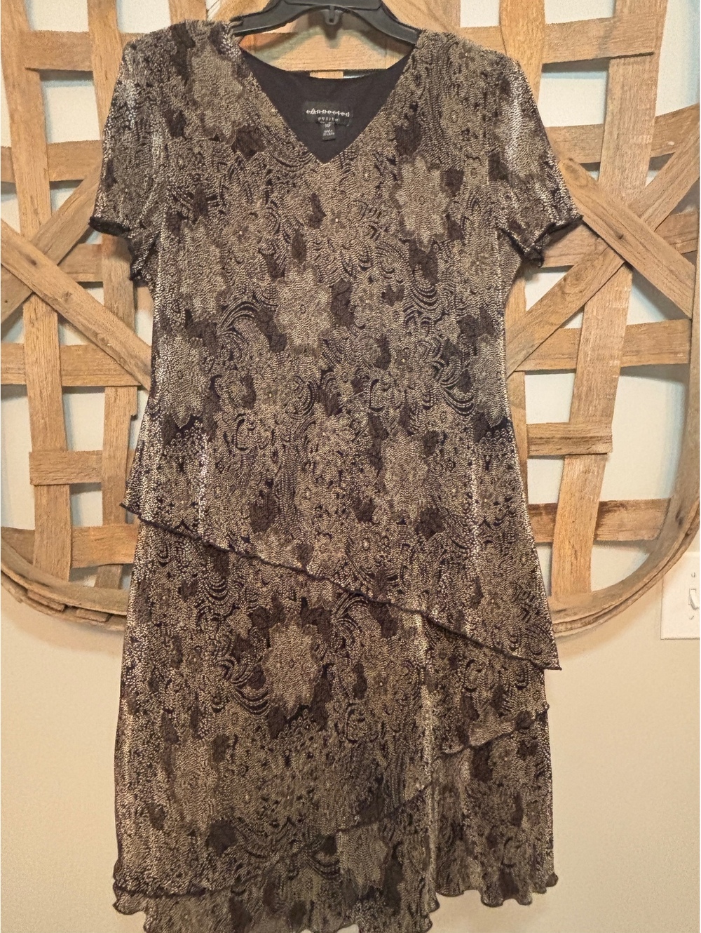 Connected Petite black and beige patterned dress